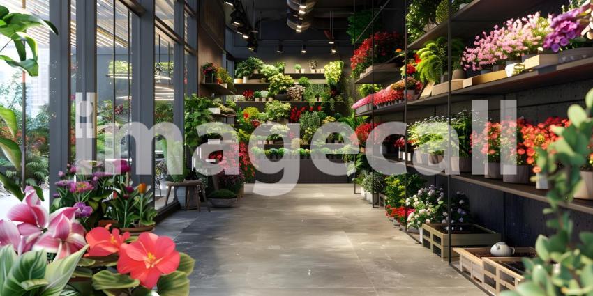 Interior of a modern flower shop background - Ai Generated