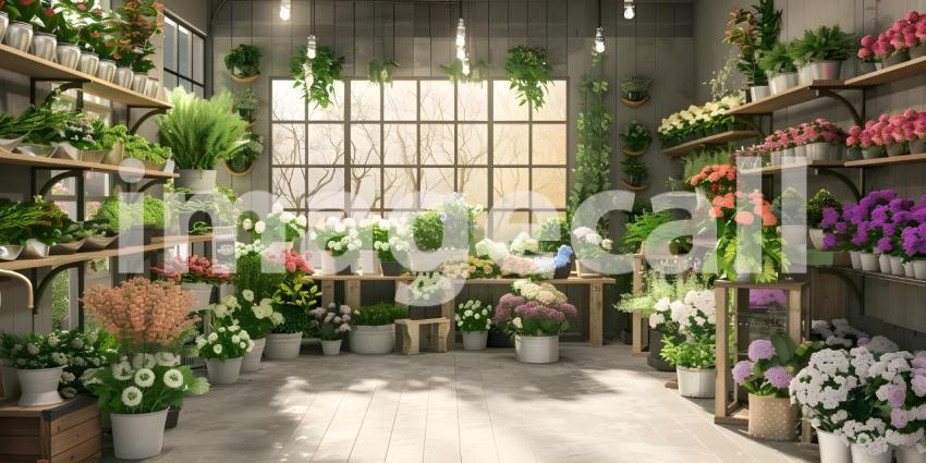 Interior of a modern flower shop background - Ai Generated