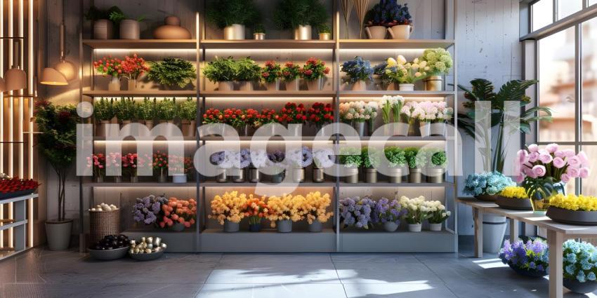 Interior of a modern flower shop background - Ai Generated