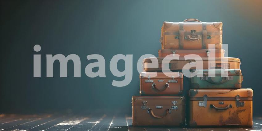 Pile of Luggage with space for text travel background - Ai Generated