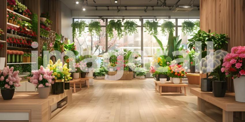 Interior of a modern flower shop background - Ai Generated