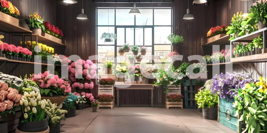 Interior of a modern flower shop background - Ai Generated