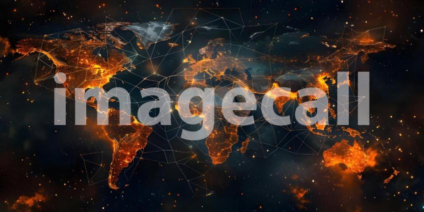 Map of the world, Concept of global network connection and data sharing - Ai Generated