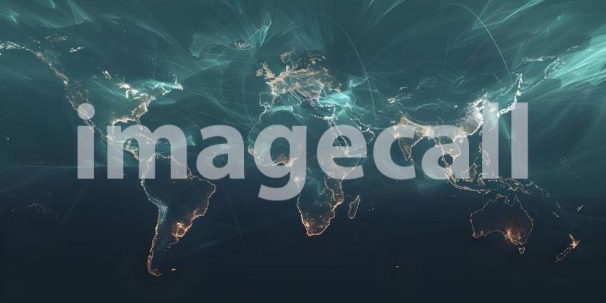 Map of the world, Concept of global network connection and data sharing - Ai Generated