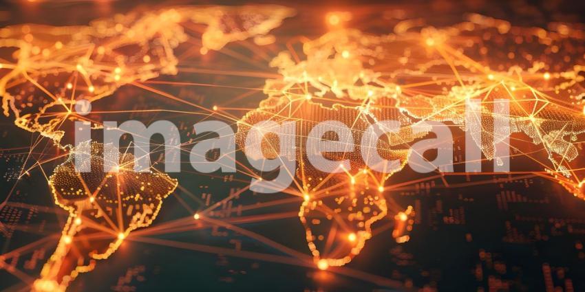 Map of the world, Concept of global network connection and data sharing - Ai Generated