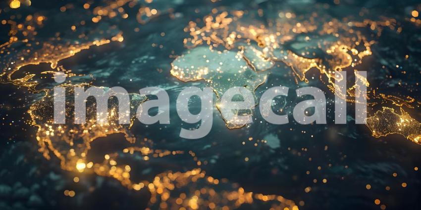 Map of the world, Concept of global network connection and data sharing - Ai Generated