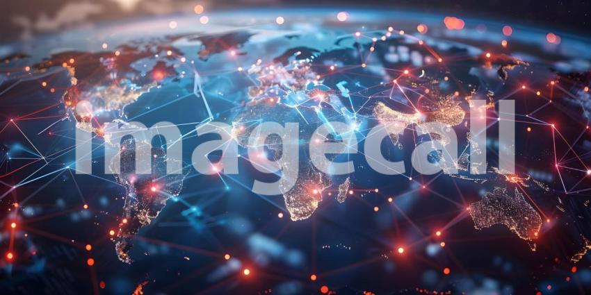 Map of the world, Concept of global network connection and data sharing - Ai Generated