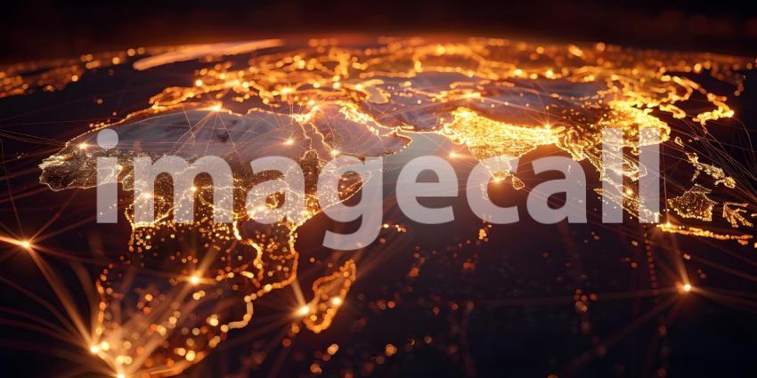 Map of the world, Concept of global network connection and data sharing - Ai Generated