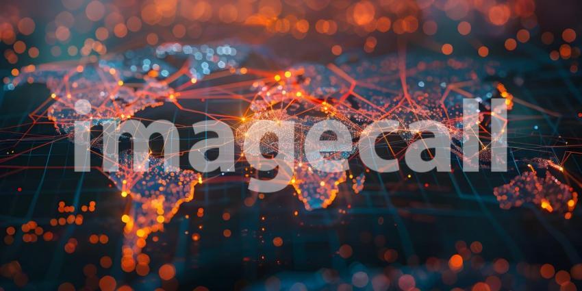 Map of the world, Concept of global network connection and data sharing - Ai Generated