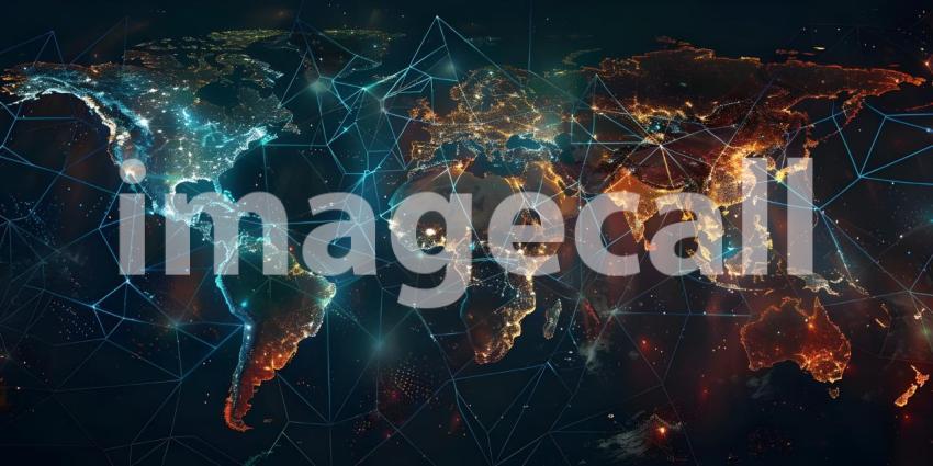 Map of the world, Concept of global network connection and data sharing - Ai Generated