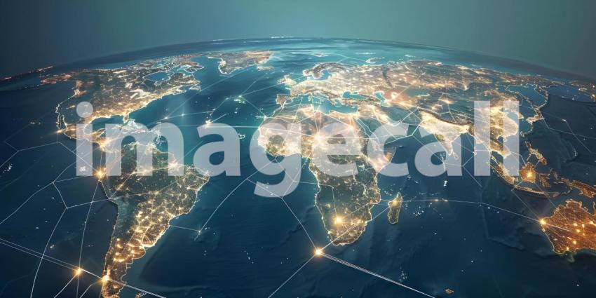 Map of the world, Concept of global network connection and data sharing - Ai Generated