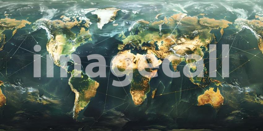 Map of the world, Concept of global network connection and data sharing - Ai Generated