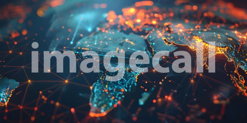 Map of the world, Concept of global network connection and data sharing - Ai Generated