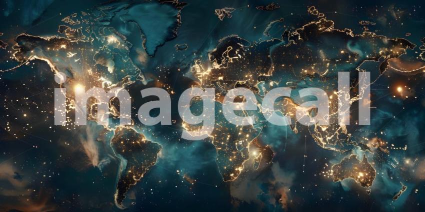 Map of the world, Concept of global network connection and data sharing - Ai Generated