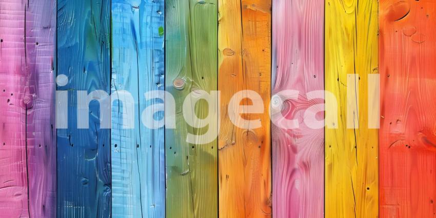 Rainbow wooden colorful planks background - Ai Generated