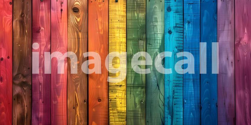 Rainbow wooden colorful planks background - Ai Generated