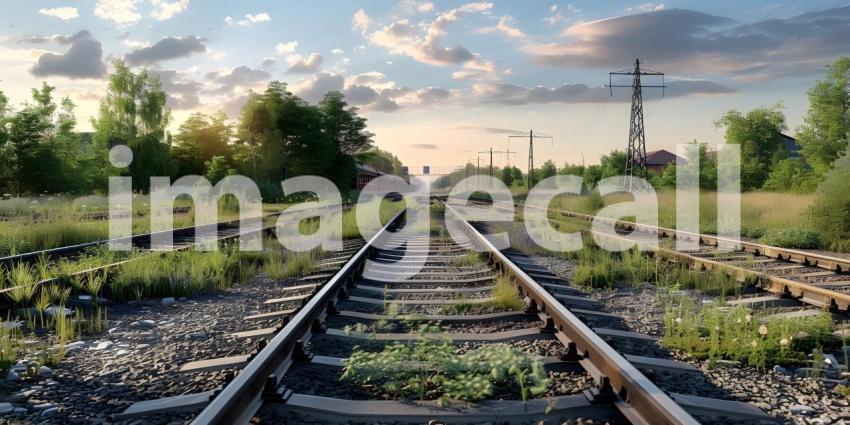 Railway infrastructure background with Rail track - Ai Generated