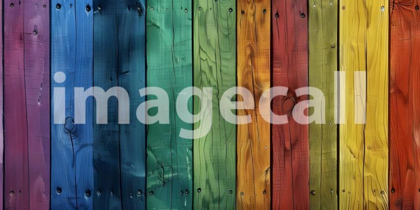 Rainbow wooden colorful planks background - Ai Generated