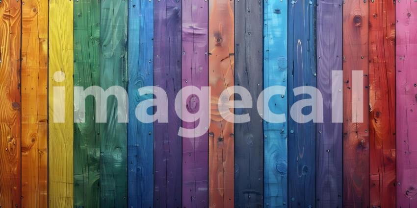 Rainbow wooden colorful planks background - Ai Generated