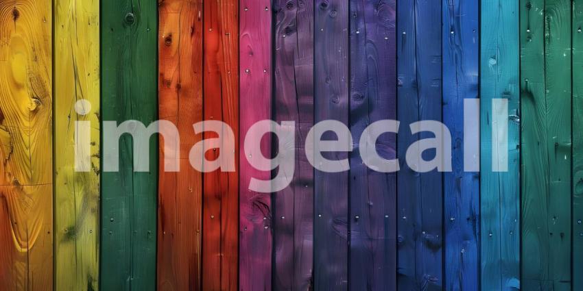 Rainbow wooden colorful planks background - Ai Generated