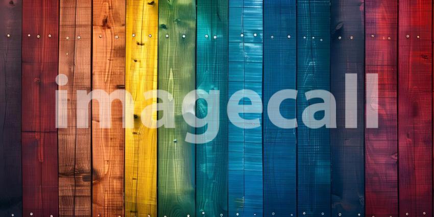 Rainbow wooden colorful planks background - Ai Generated