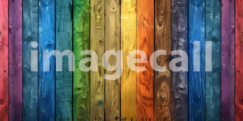 Rainbow wooden colorful planks background - Ai Generated