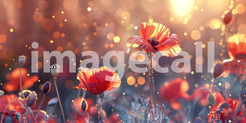Red poppy flowers on bokeh background - Ai Generated