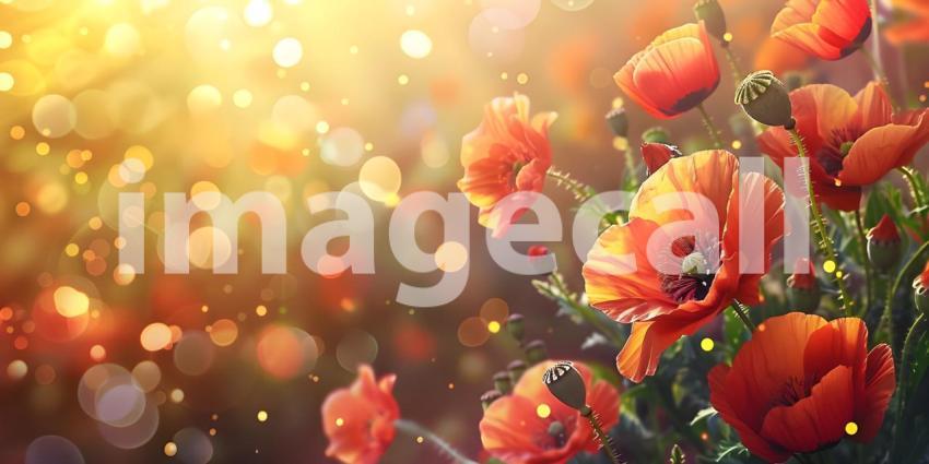Red poppy flowers on bokeh background - Ai Generated