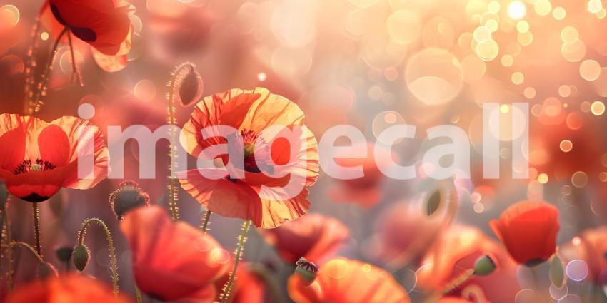 Red poppy flowers on bokeh background - Ai Generated