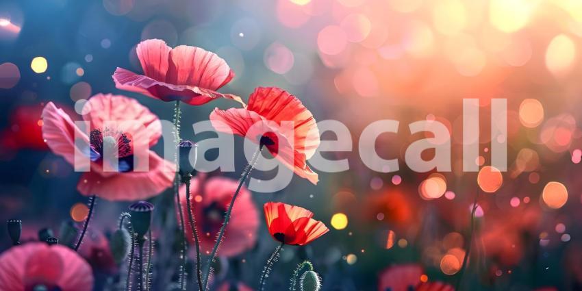 Red poppy flowers on bokeh background - Ai Generated