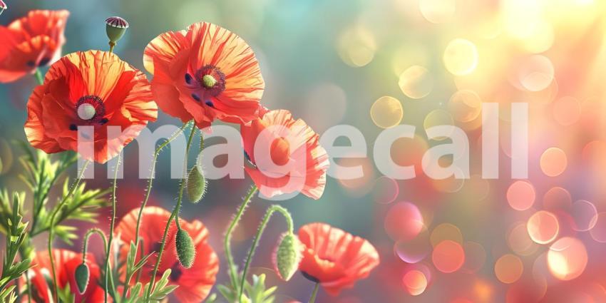 Red poppy flowers on bokeh background - Ai Generated