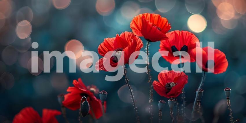 Red poppy flowers on bokeh background - Ai Generated