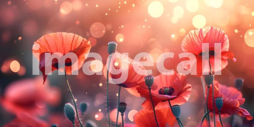 Red poppy flowers on bokeh background - Ai Generated