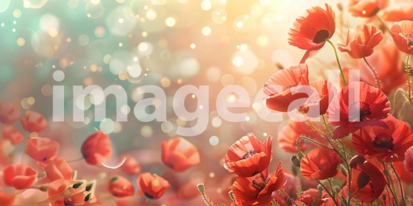 Red poppy flowers on bokeh background - Ai Generated