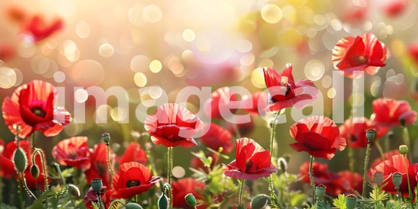 Red poppy flowers on bokeh background - Ai Generated