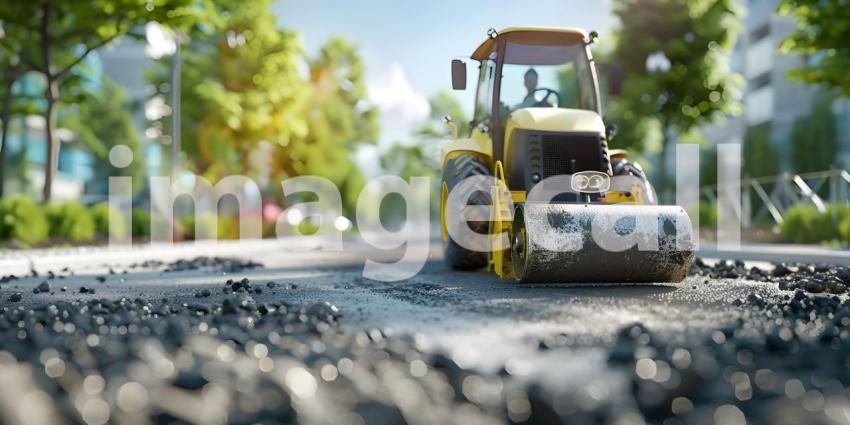 Road construction utilizing a roller compactor - Ai Generated