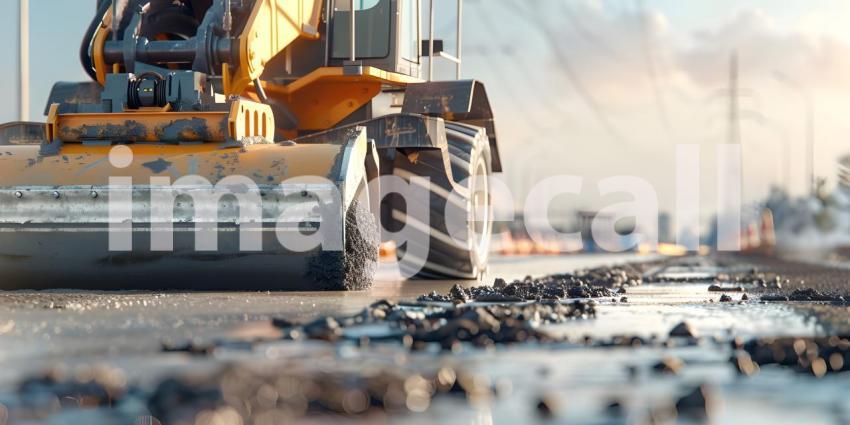 Road construction utilizing a roller compactor - Ai Generated