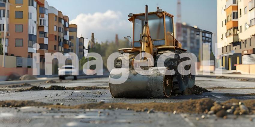 Road construction utilizing a roller compactor - Ai Generated