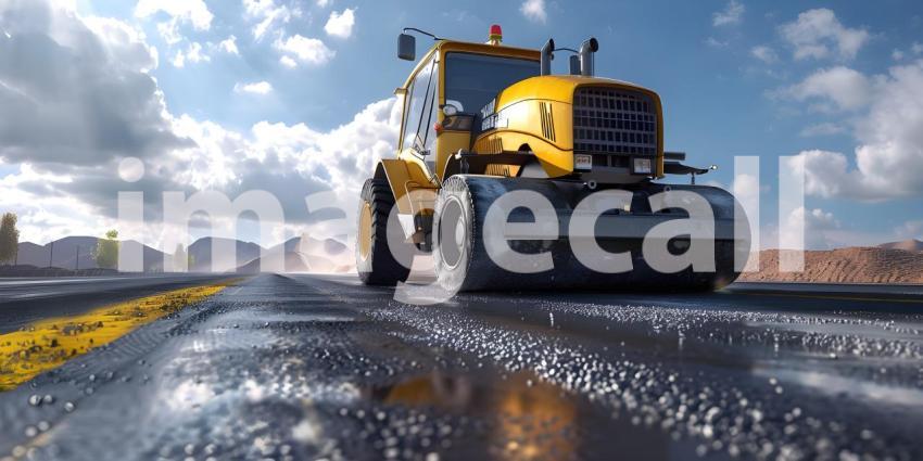 Road construction utilizing a roller compactor - Ai Generated