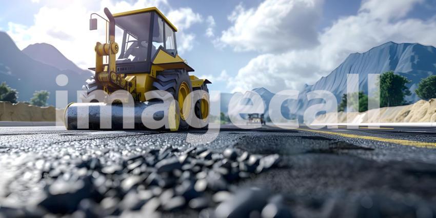 Road construction utilizing a roller compactor - Ai Generated