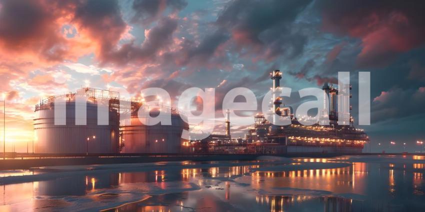 Industrial complex with a massive LNG storage tank - Ai Generated