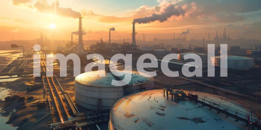 Industrial complex with a massive LNG storage tank - Ai Generated