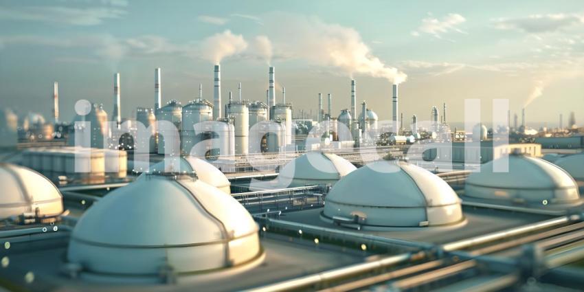 Industrial complex with a massive LNG storage tank - Ai Generated
