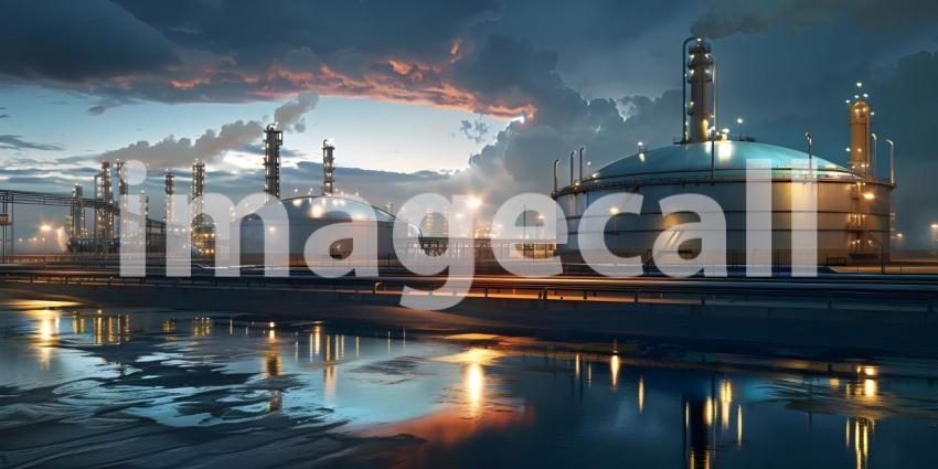 Industrial complex with a massive LNG storage tank - Ai Generated