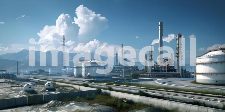 Industrial complex with a massive LNG storage tank - Ai Generated