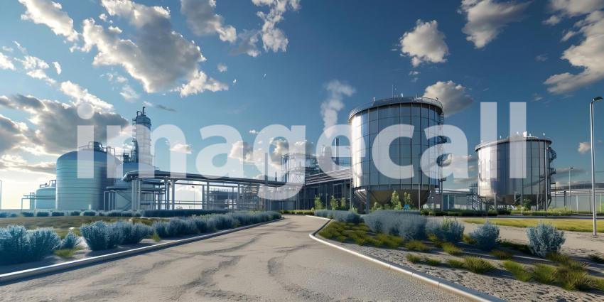 Industrial complex with a massive LNG storage tank - Ai Generated