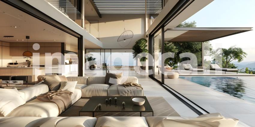 Modern villa with open plan living and private bedroom - Ai Generated