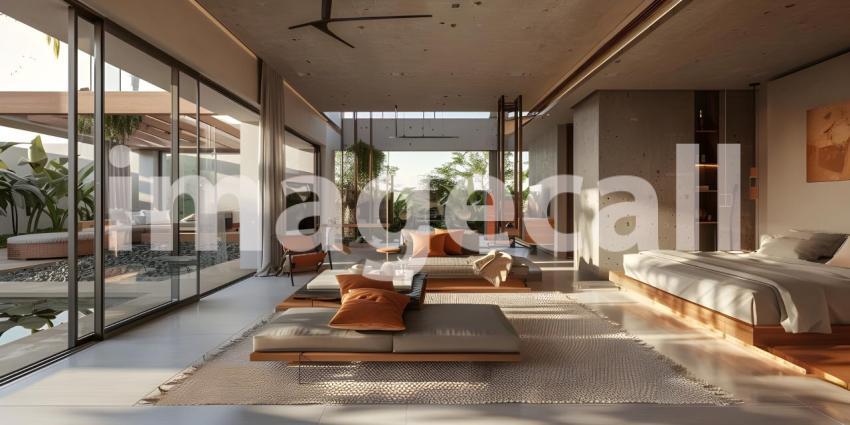 Modern villa with open plan living and private bedroom - Ai Generated