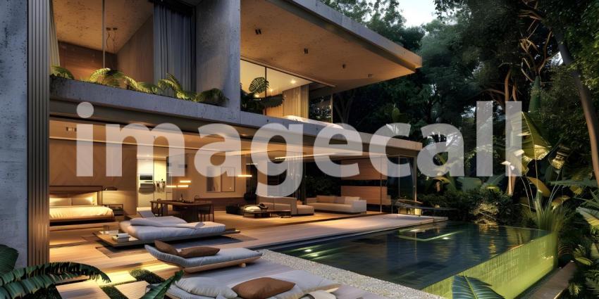 Modern villa with open plan living and private bedroom - Ai Generated