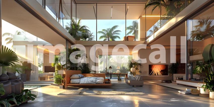 Modern villa with open plan living and private bedroom - Ai Generated